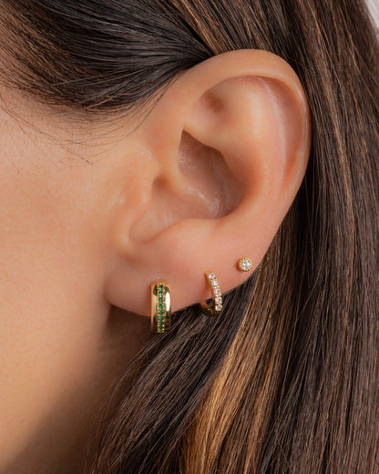 Stripe Emerald Huggie Earrings
