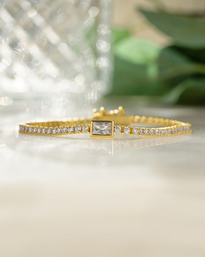 Bezeled Emerald-Cut Charm Tennis Bracelet