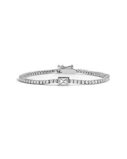 Bezeled Emerald-Cut Charm Tennis Bracelet
