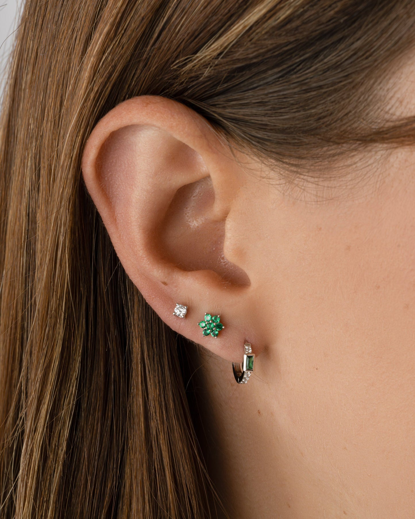Emerald Flower Studs