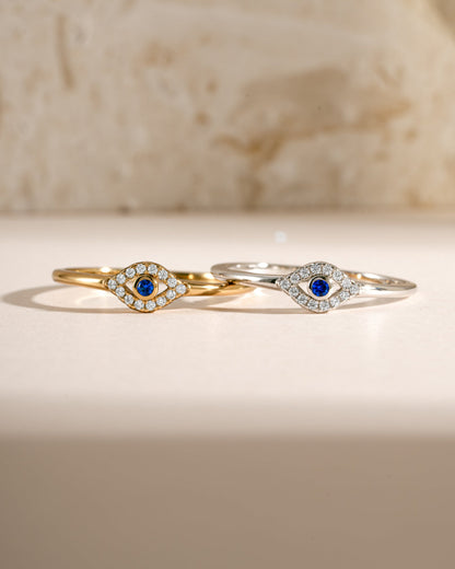 Tiny Blue Evil Eye Ring