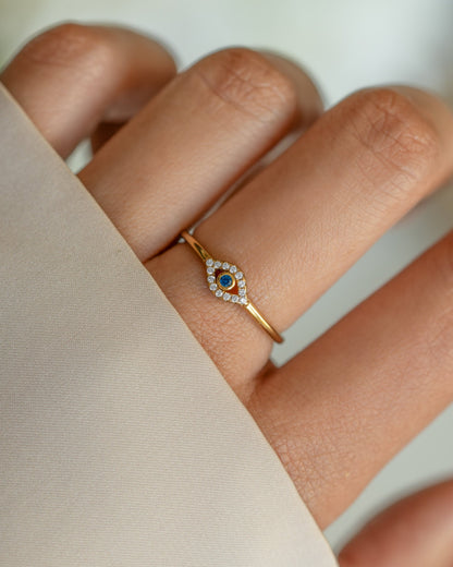 Tiny Blue Evil Eye Ring