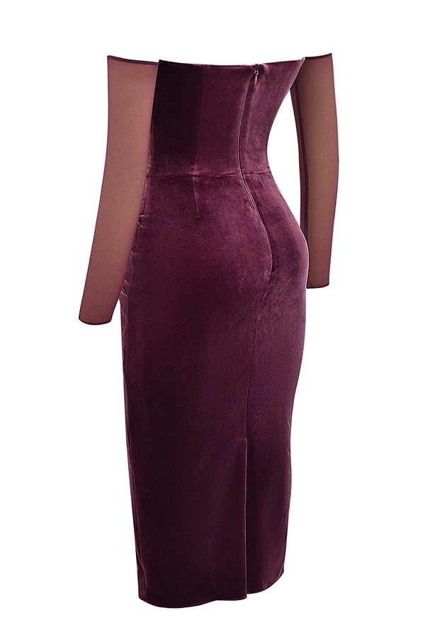 mulberry strapless midi dress