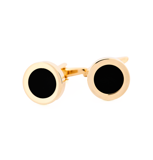 Gold Plated & Black Round Dress Cufflinks