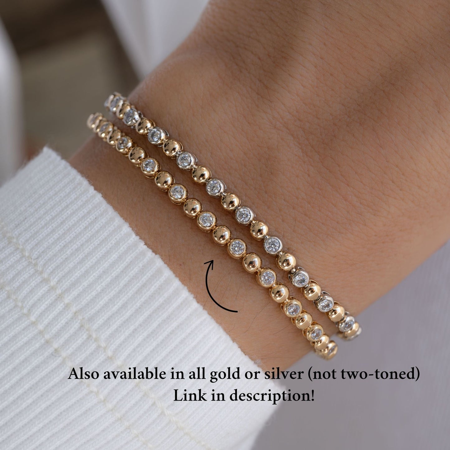 Mixed Metal Bead & Bezel Tennis Bracelet