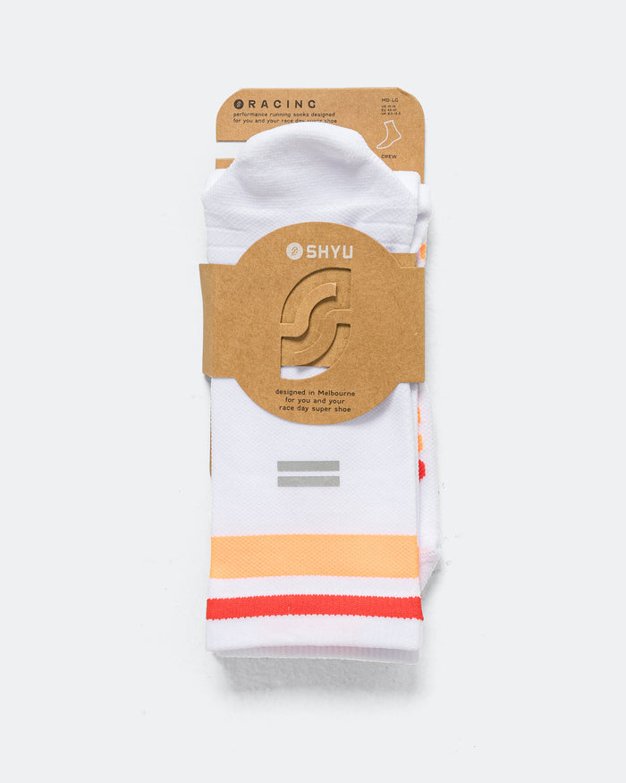 Half Crew Racing Socks - White/Tangerine-Red