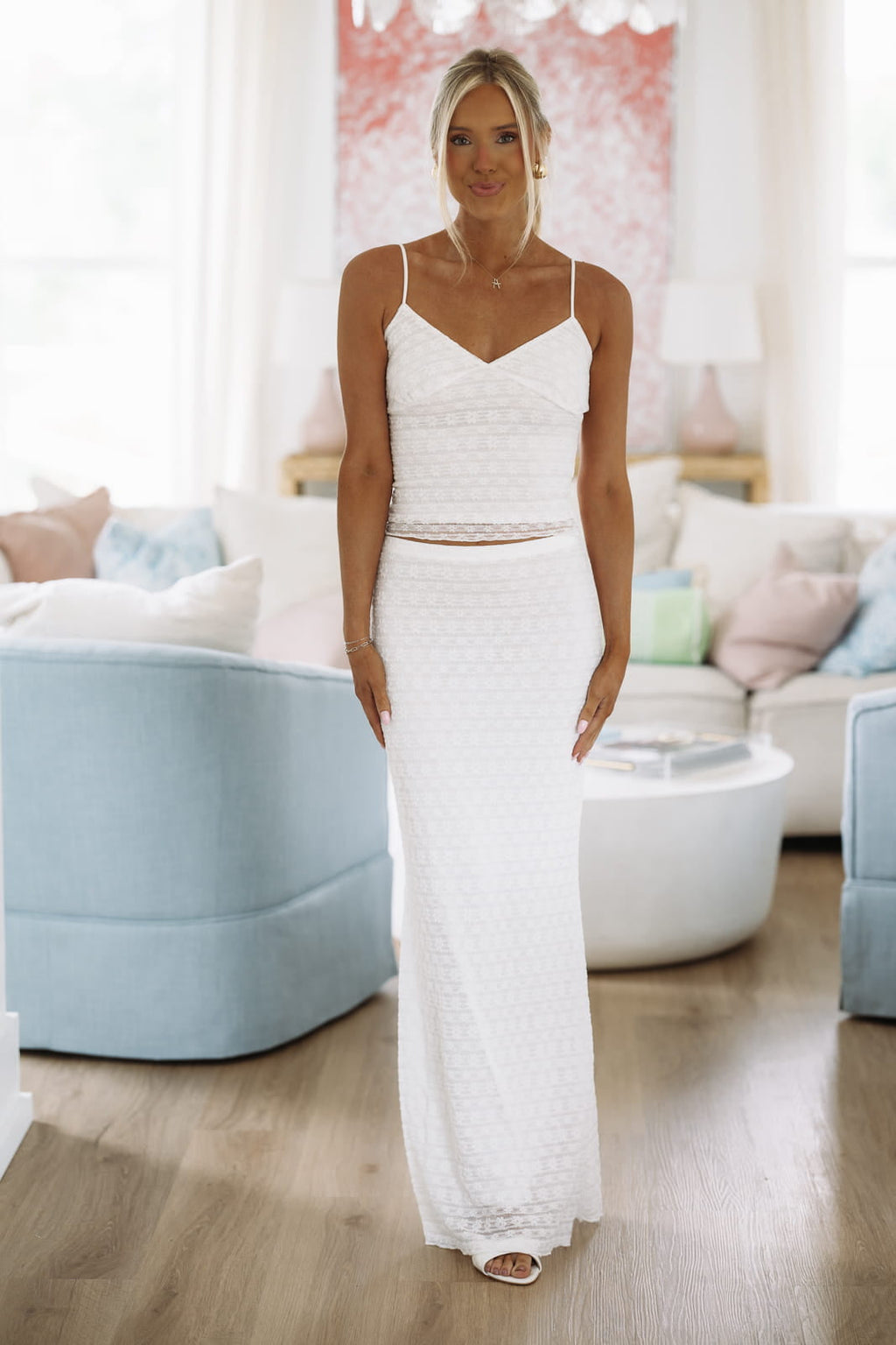 Sand and Lace Top and Maxi Skirt Set - Ivory