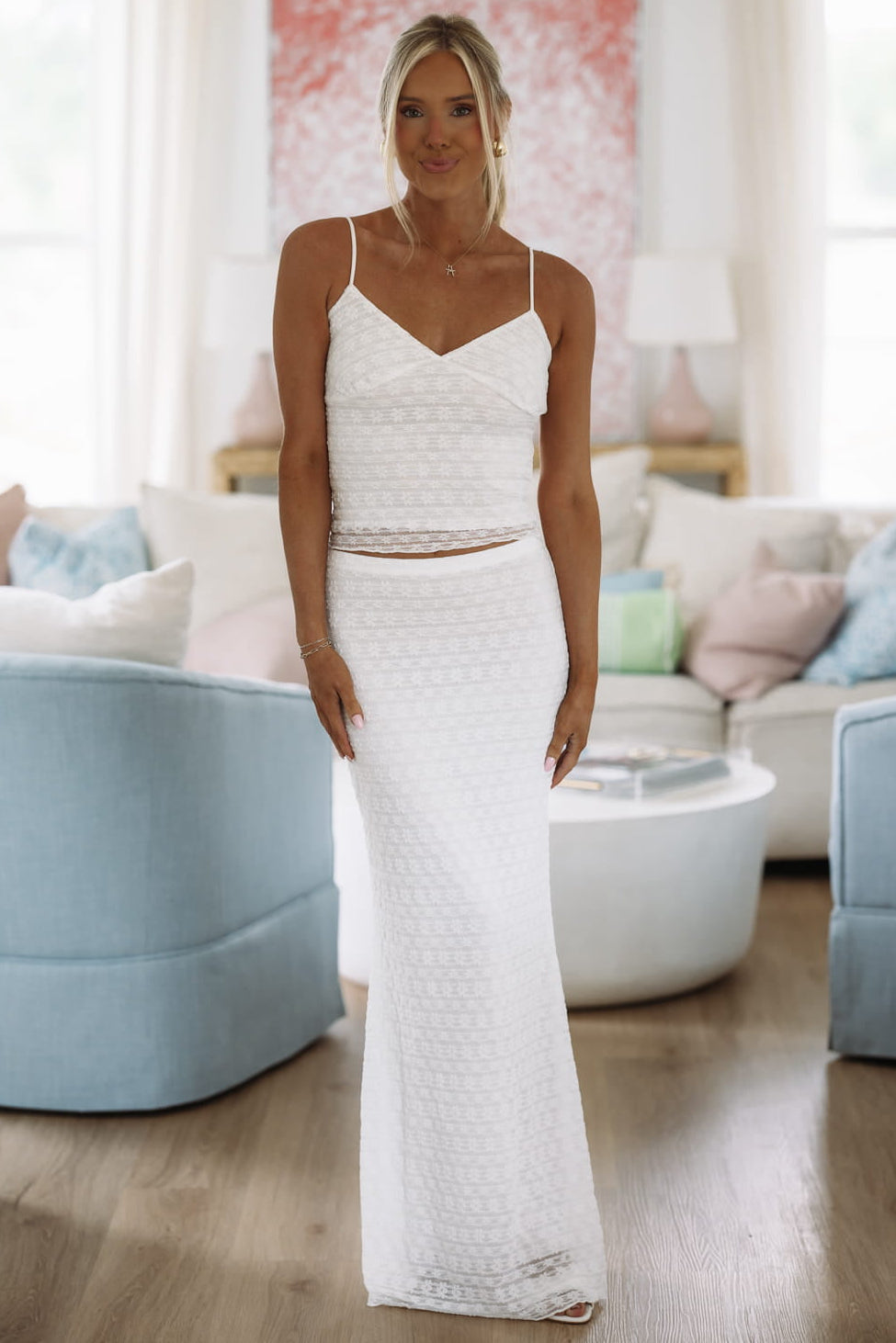 Sand and Lace Top and Maxi Skirt Set - Ivory