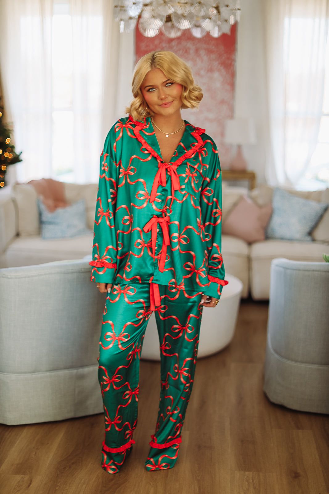 Christmas Present Pants and Top Pajama set - Green and Red