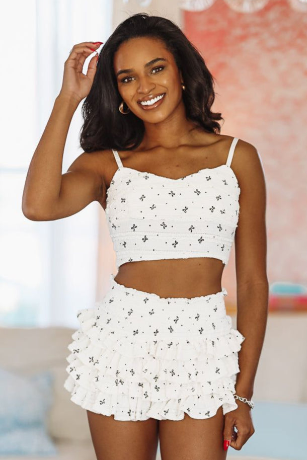 Endless Ribbons Cropped Top - Ivory  (FINAL SALE)
