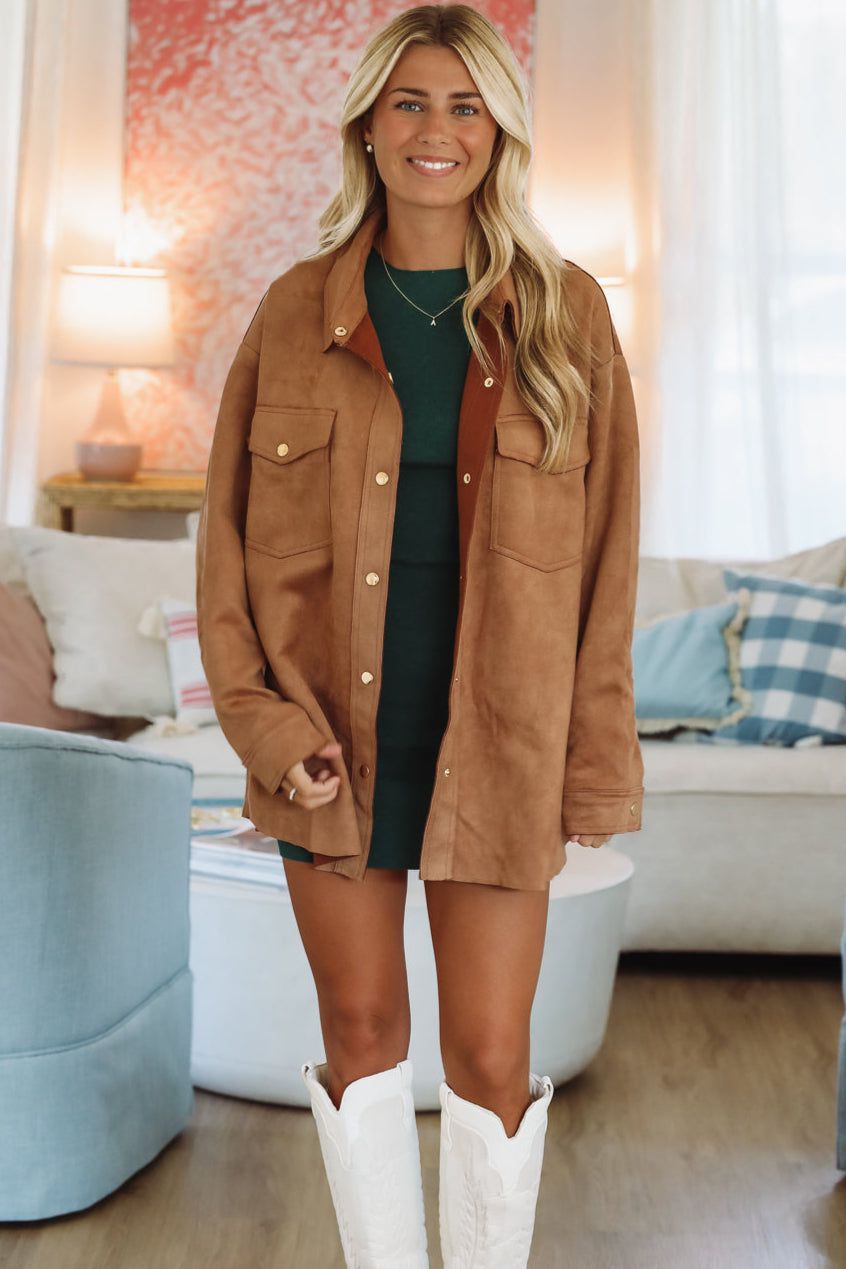 Autumn Cider Button Down Shacket - Camel
