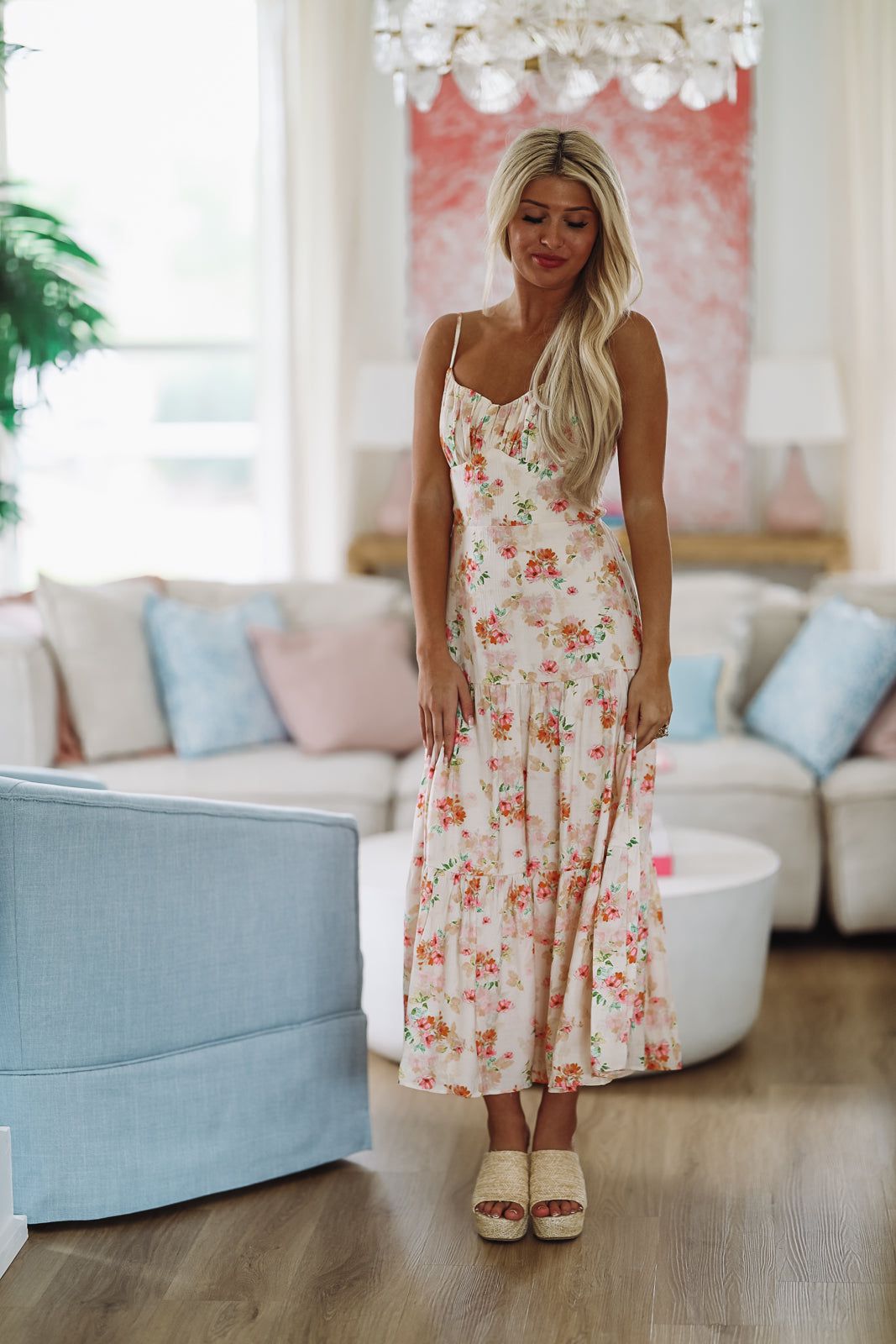 More Than Words Maxi Dress - Cream and Pink