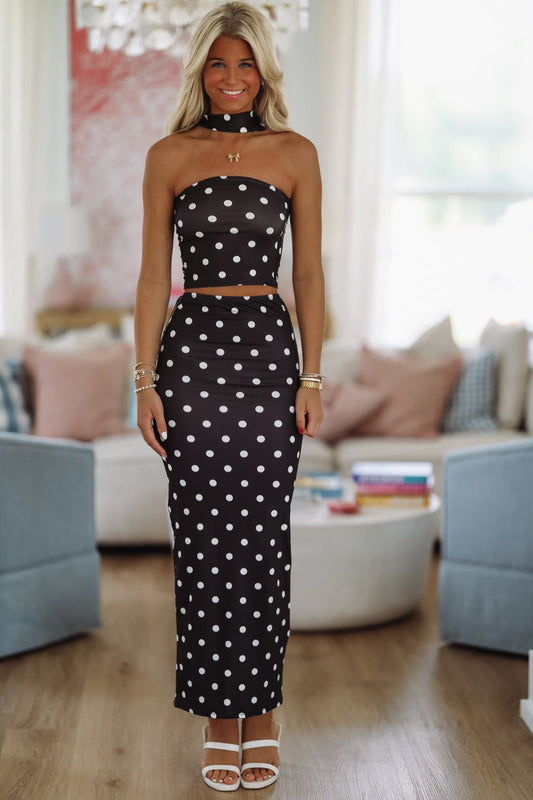 Polka My Dots Top and Maxi Skirt Set - Black