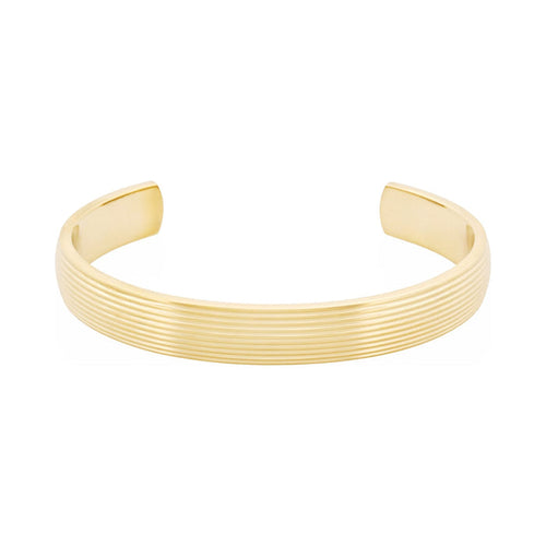 Ion Plated 14k Gold Polished Stainless Steel Cuff Bangle with stripes.