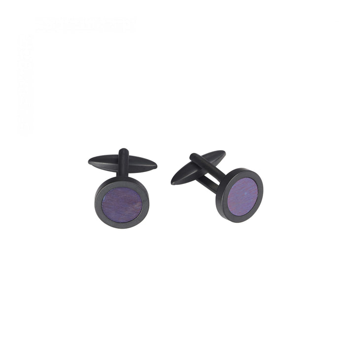 Ion Plated Matt Blackstainless Steel Round Cufflinks -Titanium Heated Centre