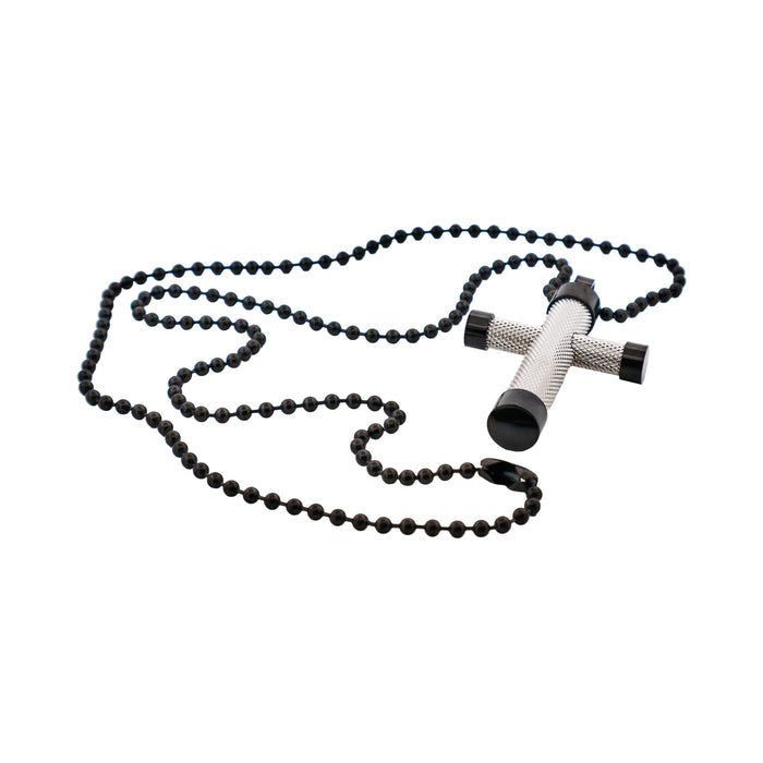 Ion Plated Polished Black & Textured Stainless Steel Cross Pendant withIon Plated Black 55cm Ball Chain