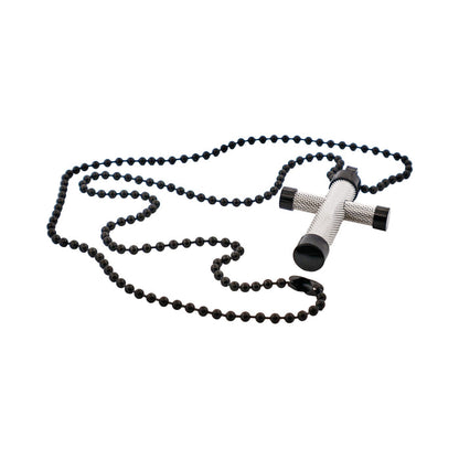 Ion Plated Polished Black & Textured Stainless Steel Cross Pendant withIon Plated Black 55cm Ball Chain