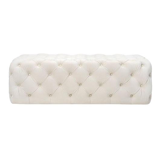 Ivory Velvet Tufted Ottoman