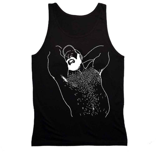 Kinky Needles Arms Up Bearded Bear White Print Tank