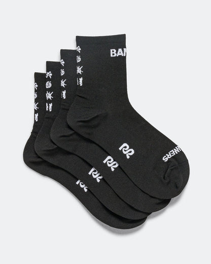 Lite Run Spring Motif Quarter Socks 2 Pack - Black/White