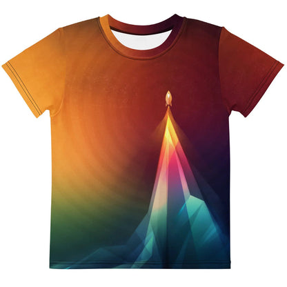 A sleek, minimalist white spacecraft ascends, leaving a magnificent exhaust plume rendered in a distinct low-poly art style (think sharp, crystalline facets resembling digital stained glass). Contact us with accessibility feedback, we'd love to help!
