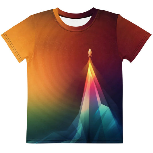 A sleek, minimalist white spacecraft ascends, leaving a magnificent exhaust plume rendered in a distinct low-poly art style (think sharp, crystalline facets resembling digital stained glass). Contact us with accessibility feedback, we'd love to help!