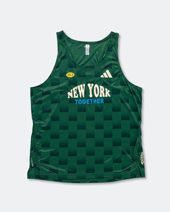 Mens Adizero NYC Singlet - Collegiate Green/Aurora Ivy