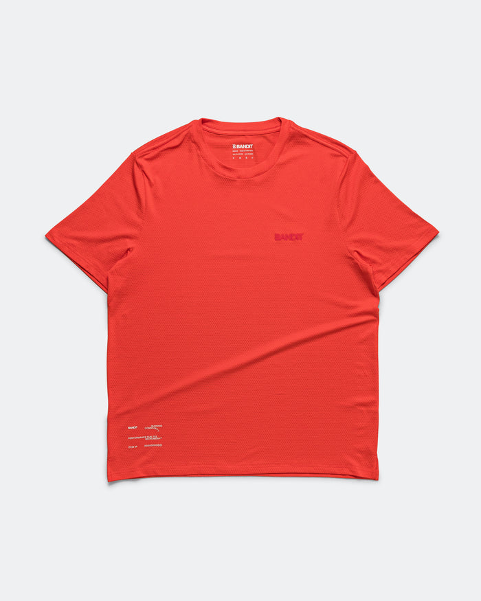 Mens Micromesh Short Sleeve Run Tee - Poppy