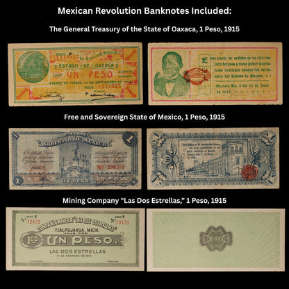 Mexican Revolution, Three Banknote Collection - 1914 to 1915 - Mexico