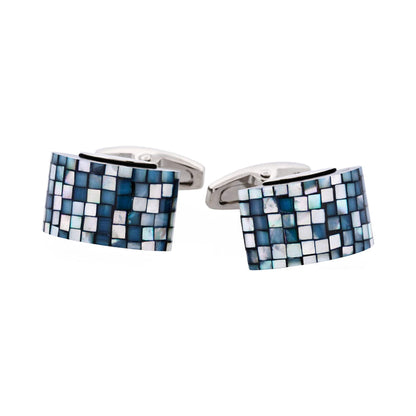 Mosaic Mother Of Pearl Curved Rhodium Plated Cufflinks