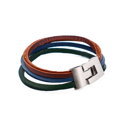 Multi Coloured Split Leather-Stainless Steel Bracelet
