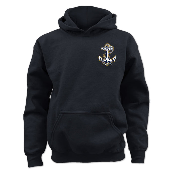 Navy Anchor Youth Left Chest Hood
