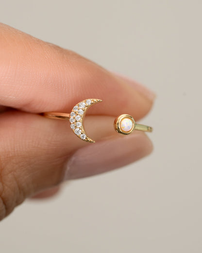 Opal & CZ Moon Ring