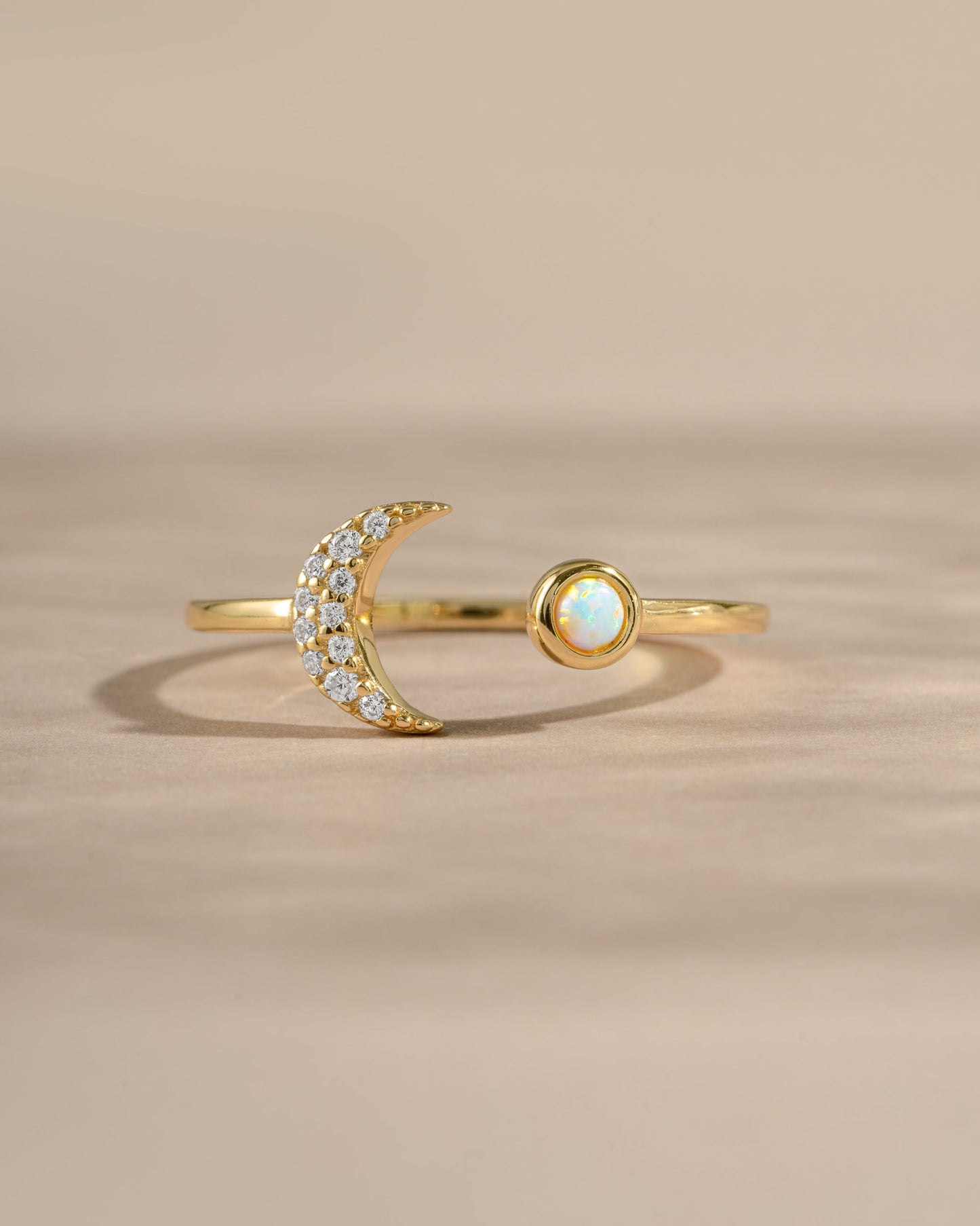 Opal & CZ Moon Ring