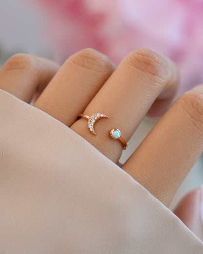 Opal & CZ Moon Ring