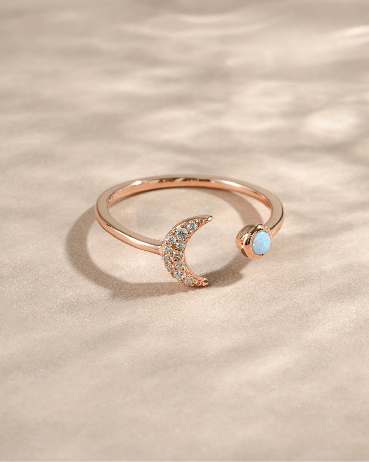 Opal & CZ Moon Ring