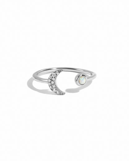 Opal & CZ Moon Ring