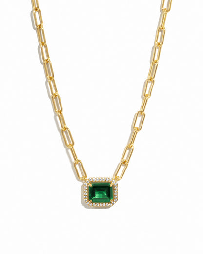 Paperclip Emerald Pendant Necklace
