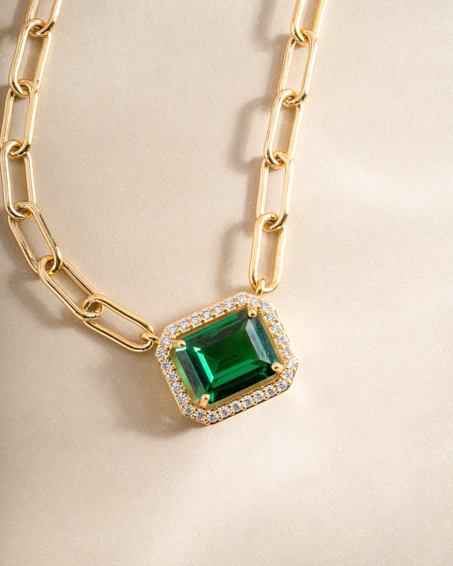 Paperclip Emerald Pendant Necklace