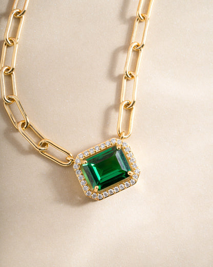 Paperclip Emerald Pendant Necklace