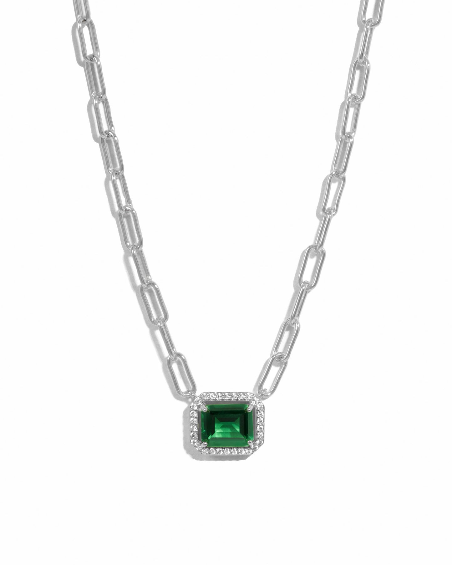 Paperclip Emerald Pendant Necklace