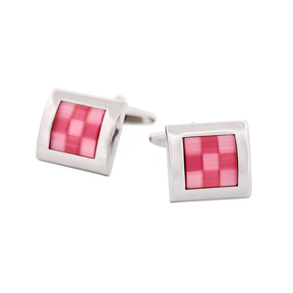 Pink Check Cat's Eye Cufflinks