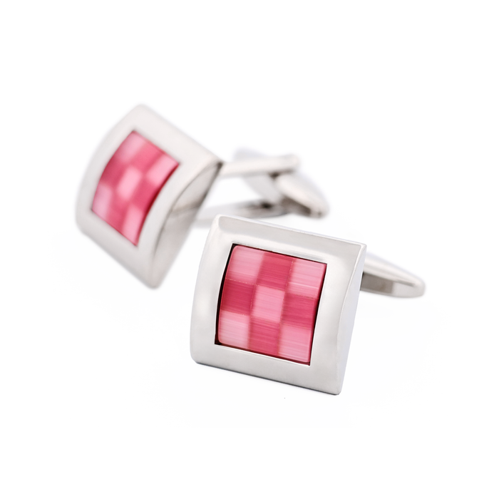 Pink Check Cat's Eye Cufflinks