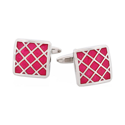 Pink Cross Patterned Enamel Cufflinks
