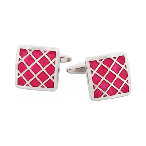 Pink Cross Patterned Enamel Cufflinks
