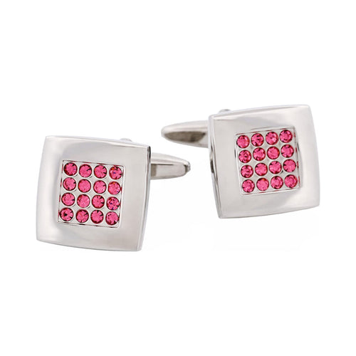 Pink Crystal Square Rhodium Plated Cufflinks