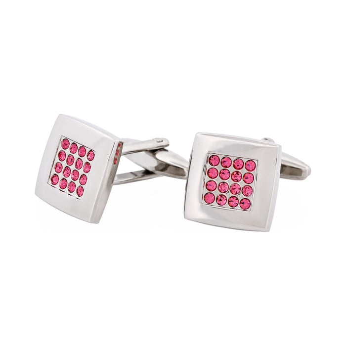 Pink Crystal Square Rhodium Plated Cufflinks