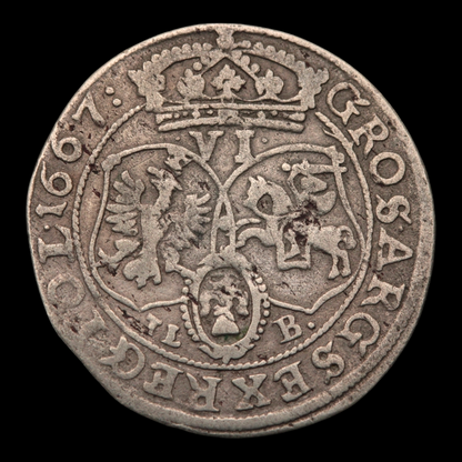Poland, King John II Casimir Vasa, Silver 6 Groschens - 1667 CE - Polish-Lithuania