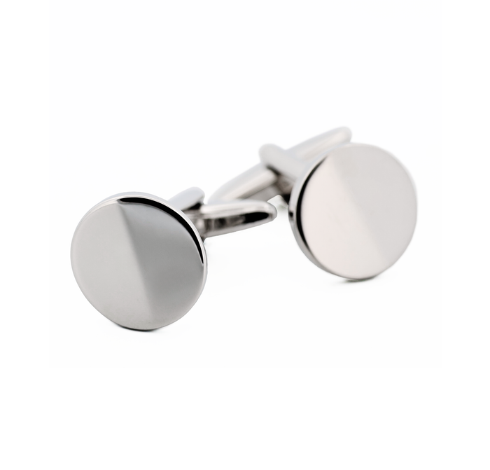 Polished Rhodium Plated Round Military Cufflinks