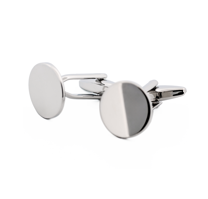 Polished Rhodium Plated Round Military Cufflinks